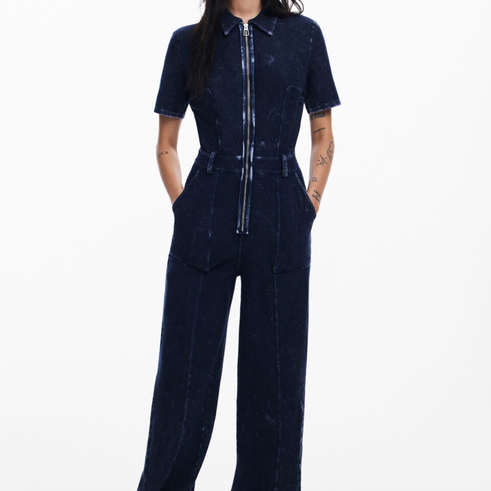DESIGUAL WASHED-EFFECT DENIM JUMPSUIT